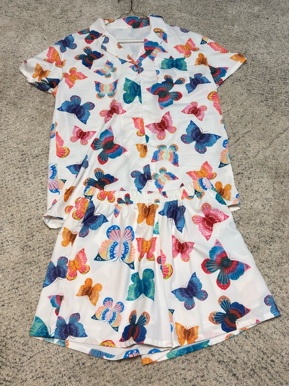 Women's White Butterfly Print Shorts set